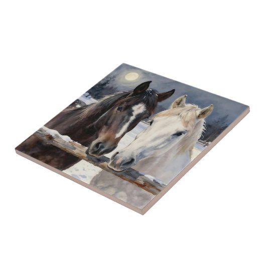 Two Horses on a Snowy Farm Under the Moon タイル (側面)
