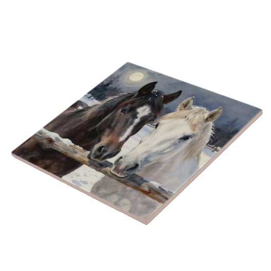Two Horses on a Snowy Farm Under the Moon タイル (側面)