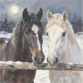 Two Horses on a Snowy Farm under the Moonlight  シール (正面)
