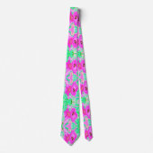 Two Hot Pink Plum Crazy Hibiscus on Lime Green ネクタイ (正面)
