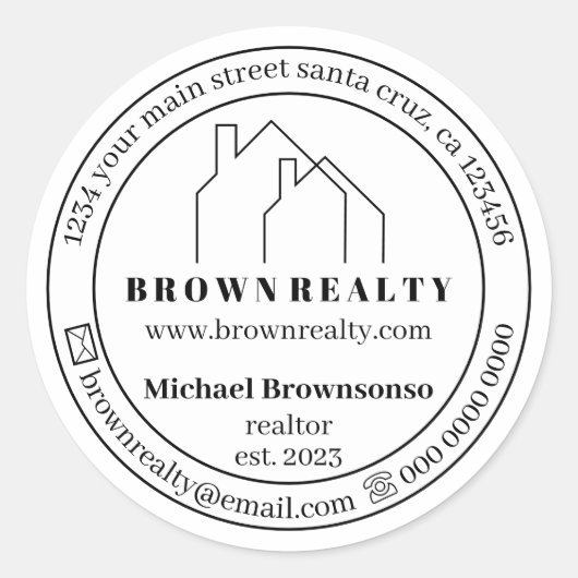 Two House Brided Logo 実在 Estate Agent ラウンドシール (正面)