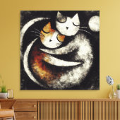 Two Hugging Cats Canvas Print – Chagall-Inspired キャンバスプリント (インサイチュ (リビング))