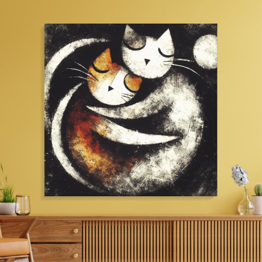  Two Hugging Cats Canvas Print – Chagall-Inspired  キャンバスプリント (インサイチュ (リビング))