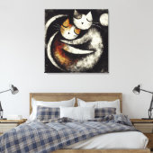  Two Hugging Cats Canvas Print – Chagall-Inspired  キャンバスプリント (インサイチュ (寝室))