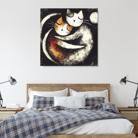 Two Hugging Cats Canvas Print – Chagall-Inspired キャンバスプリント (インサイチュ (寝室))