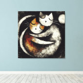 Two Hugging Cats Canvas Print – Chagall-Inspired キャンバスプリント (インサイチュ (ウッドフロア))