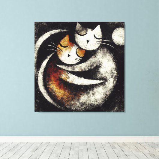 Two Hugging Cats Canvas Print – Chagall-Inspired キャンバスプリント (インサイチュ (ウッドフロア))