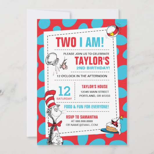 Two I Am | キャット・イン・ザ・ハット バースデー招待状 招待状 (正面)