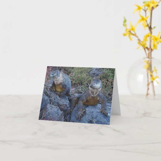 Two Iguanas Greeting Card カード (黄色い花)