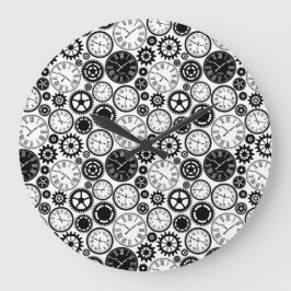 Two images show a round wall clock with a black  ラージ壁時計