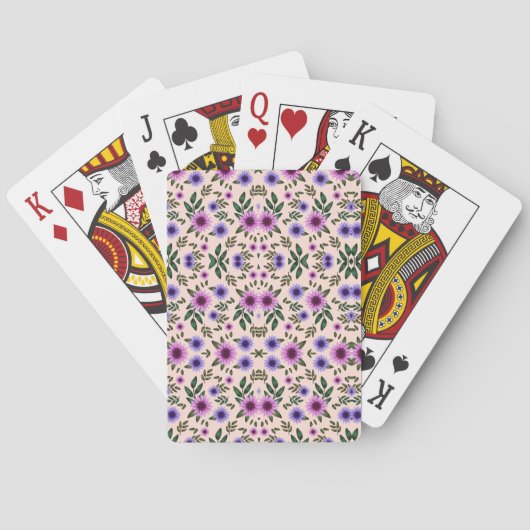 Two images showing playing cards with a floral トランプ (裏面)