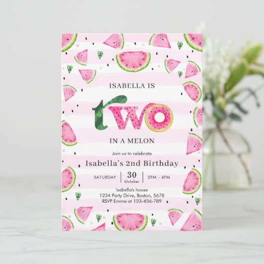 Two In A Melon Watermelon 2nd Birthday Invitation 招待状 (スタンド正面)