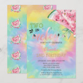 Two In A Melon Watermelons Tye Dye 2nd Birthday  招待状 (正面/裏面)