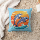 Two jumping cartoon dolphin クッション (ブランケット)