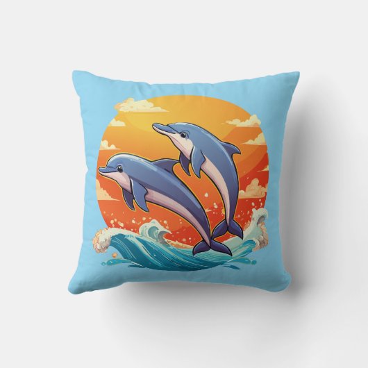 Two jumping cartoon dolphin クッション (裏面)