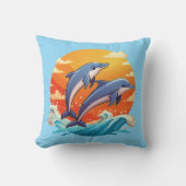 Two jumping cartoon dolphin クッション (正面)