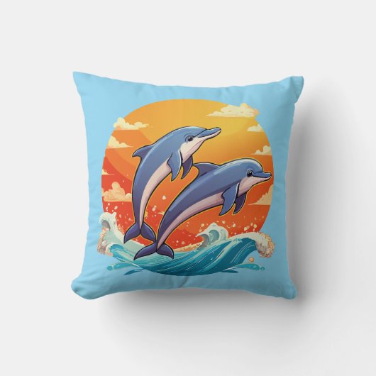 Two jumping cartoon dolphin クッション (正面)