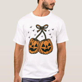 Two Kawaii Jack-O'-Lantern Pumpkins with Bow Tシャツ
