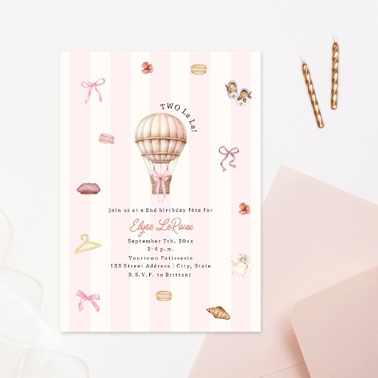 Two La La Paris French Pink 2nd Birthday 招待状