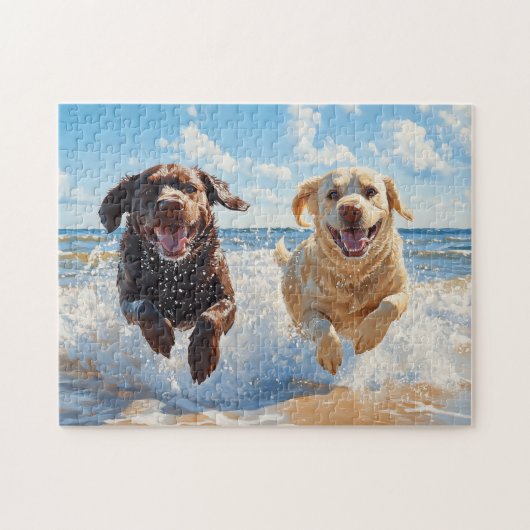 Two Labrador Retrievers on Beach ジグソーパズル (横)