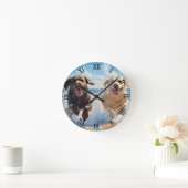 Two Labrador Retrievers on Beach ラウンド壁時計 (ホーム)