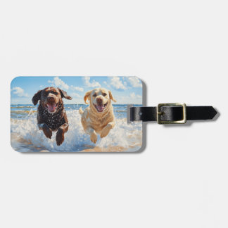 Two Labrador Retrievers on Beach ラゲッジタグ