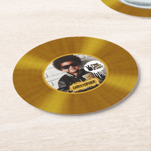 Two Legit 2 やめnd Birthday金ゴールド記録写真 ラウンドペーパーコースター (アングル)