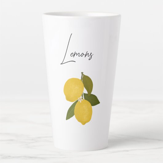 Two Lemons with Green Leaves | Fresh Citrus カフェラテマグ (正面)