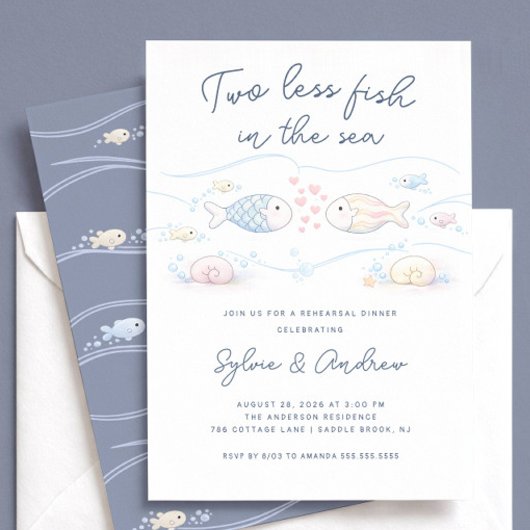 Two Less Fish Rehearsal Dinner Invitation 招待状