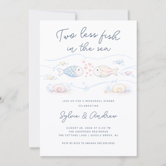 Two Less Fish Rehearsal Dinner Invitation 招待状 (正面)