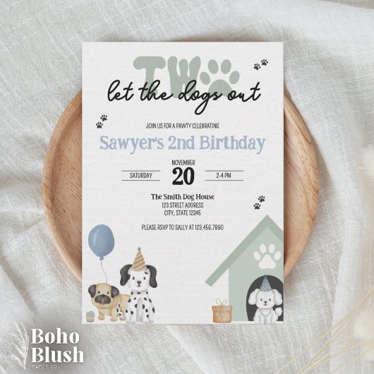 Two Let the Dogs Out | 2歳の誕生日招待状  招待状