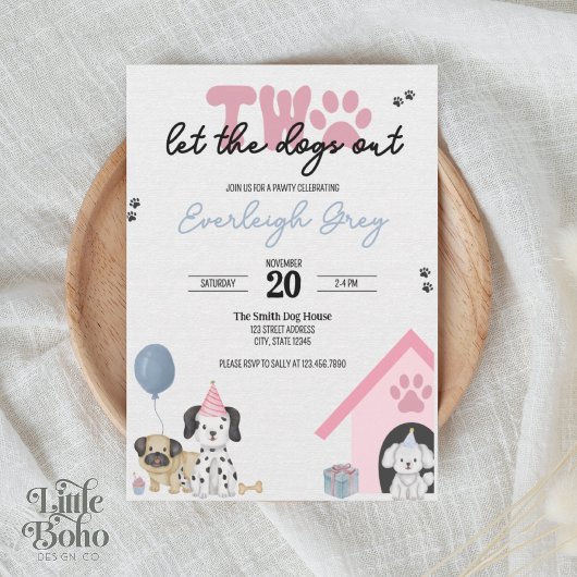 Two Let the Dogs Out | 2歳の誕生日招待状  招待状
