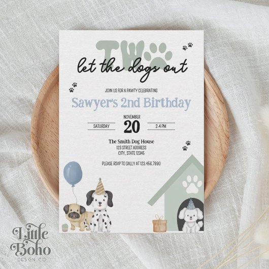 Two Let the Dogs Out | 2歳の誕生日招待状 招待状