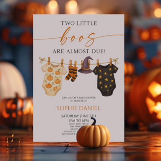 Two Little Boos Are Almost Due! Twins Baby Shower 招待状