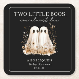Two Little Boos Ghosts Wildflower Baby Shower  スクエアペーパーコースター