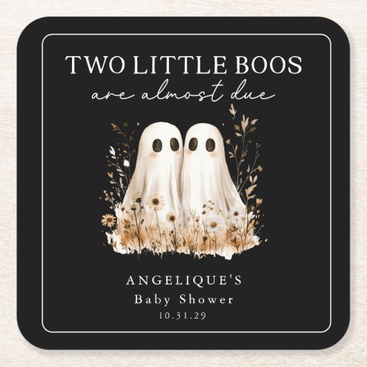 Two Little Boos Ghosts Wildflower Baby Shower  スクエアペーパーコースター (正面)