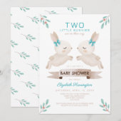 Two Little Bunnies Bunny Twin Boys Baby Shower 招待状 (正面/裏面)