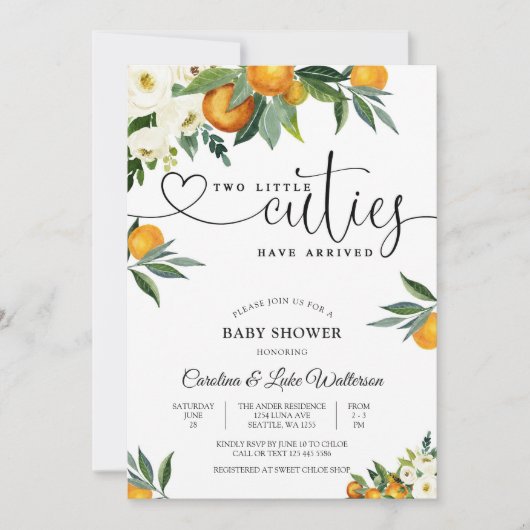 Two Little Cuties Baby Shower Invitation 招待状 (正面)