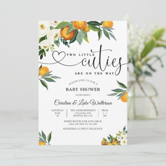 Two Little Cuties Baby Shower Invitation 招待状 (スタンド正面)