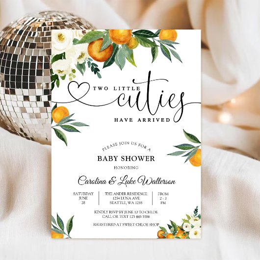 Two Little Cuties Baby Shower Invitation 招待状