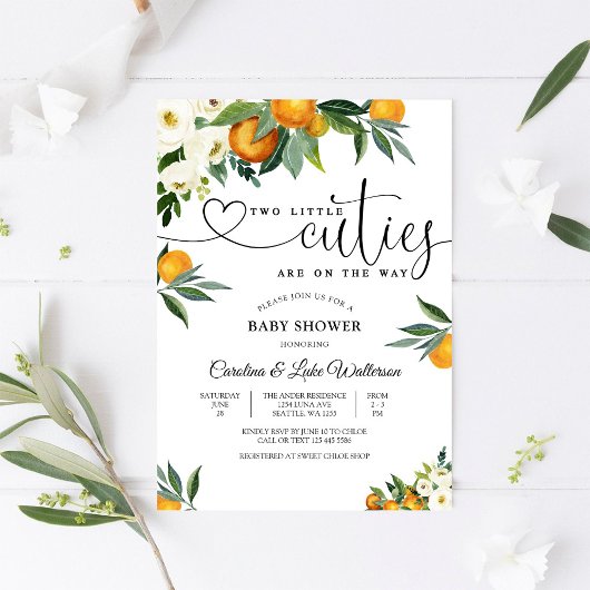 Two Little Cuties Baby Shower Invitation 招待状