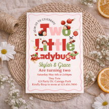 Two Little Ladybugs バースデー招待状 – 双子2歳用