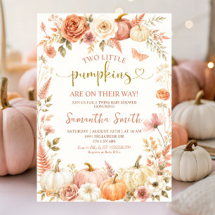 TWO Little Pumpkins On The Way Floral ベビーシャワー 招待状