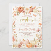 TWO Little Pumpkins On The Way Floral ベビーシャワー 招待状 (正面)