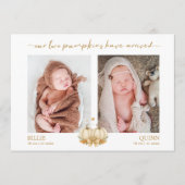 Two Little Pumpkins Twin Baby Photo Announcement 案内状 (正面)