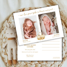 Two Little Pumpkins Twin Baby Photo Announcement 案内状