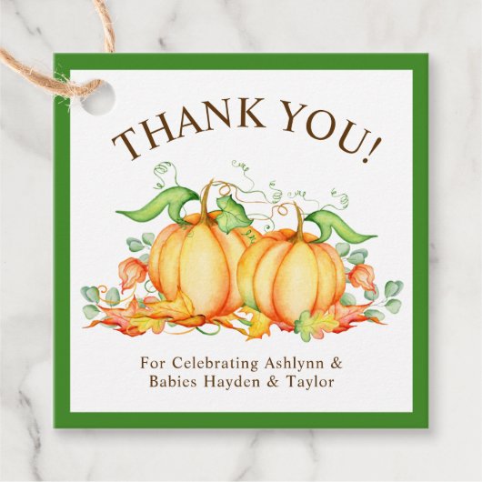 Two Little Pumpkins Twin Baby Showerありがとう フェイバータグ (正面)
