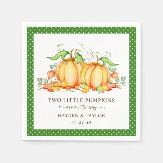 Two Little Pumpkins Twin Baby Shower スタンダードカクテルナプキン (正面)