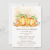 Two Little Pumpkins Twin Baby Shower 招待状 (正面)