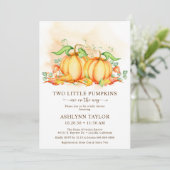 Two Little Pumpkins Twin Baby Shower 招待状 (スタンド正面)